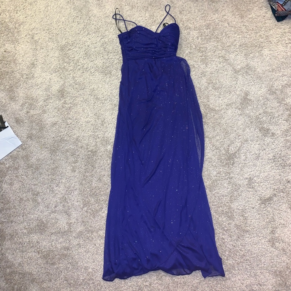 Blondie Nites Dark Blue Glittery Zip Down Dress size 5 - Picture 3 of 10